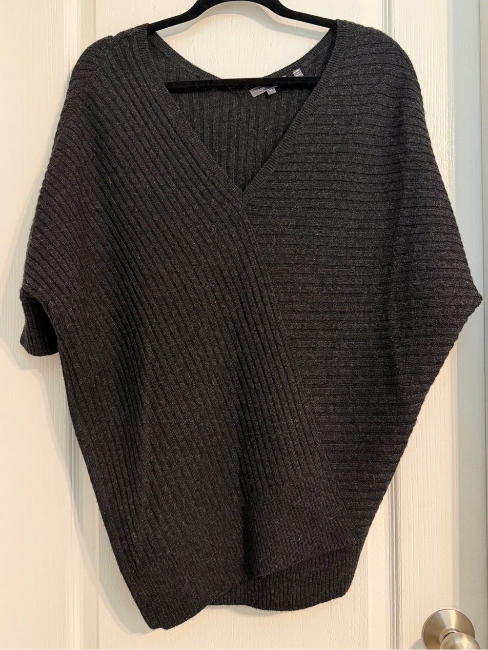Vince Women’s Dark Grey V-Neck Ribbed Yak/Wool Sweater Sz M
